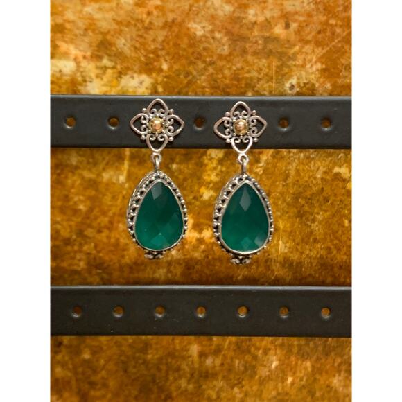 Robert Manse 18K, Sterling Silver and Green Agate Earrings - Picture 2 of 7
